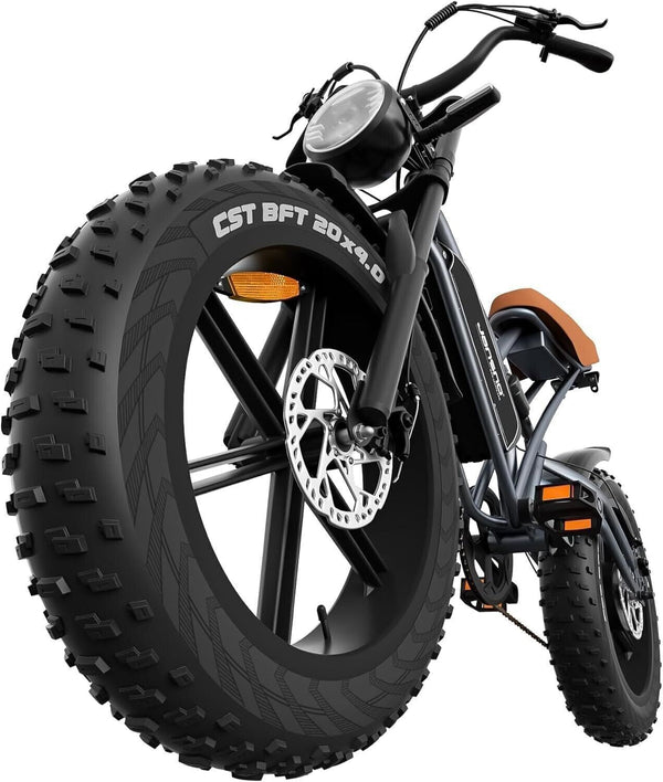 Black electric bike with large tires on a white background