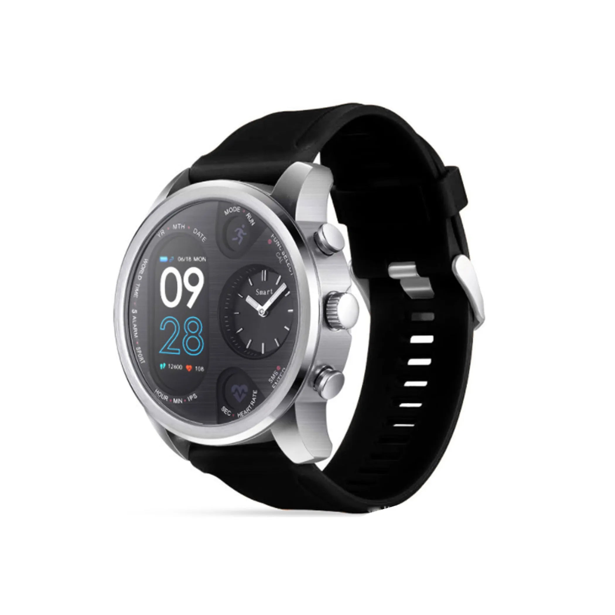 Smartwatch with a black band on a white background