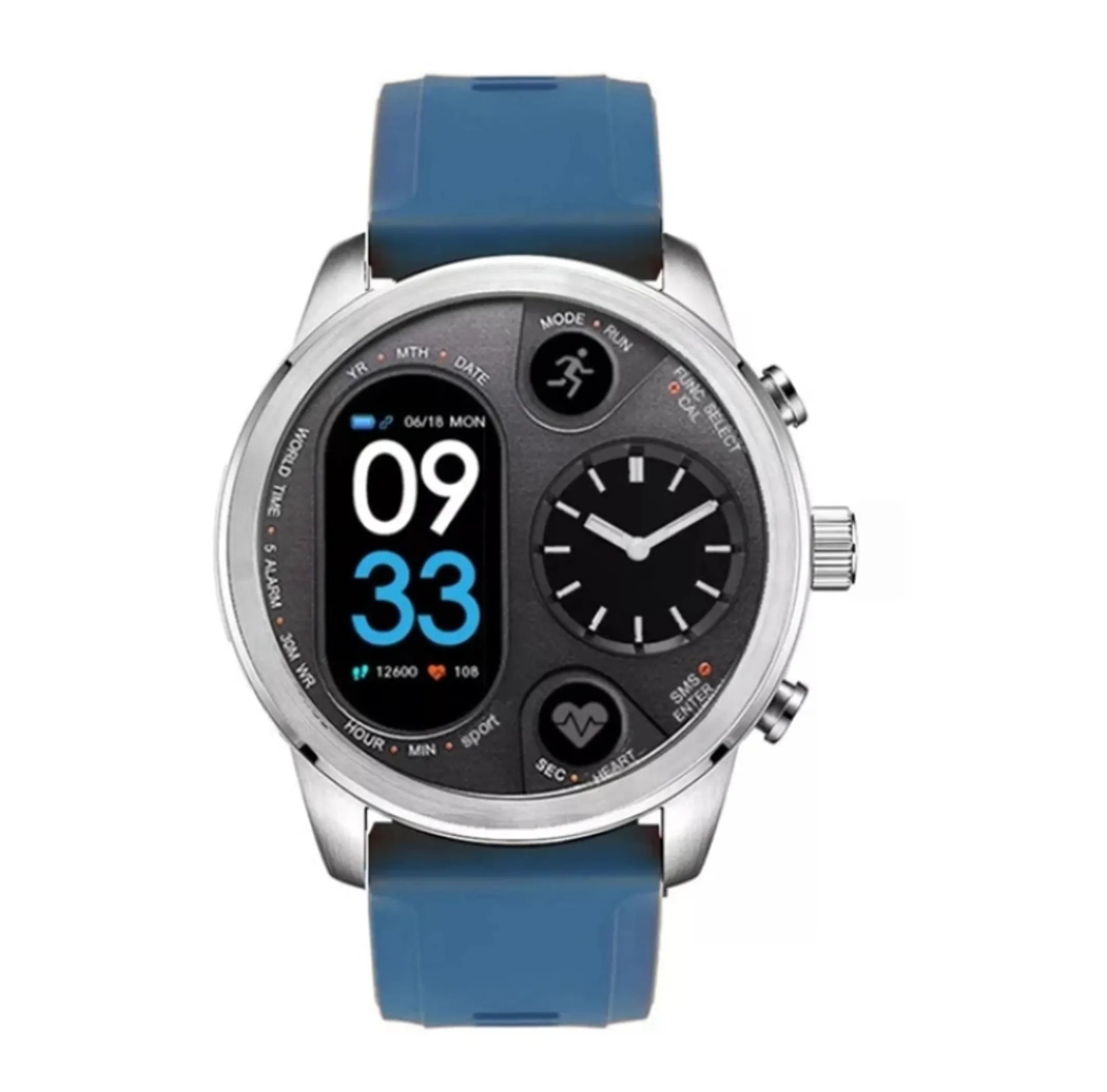 Smartwatch with a blue strap on a white background