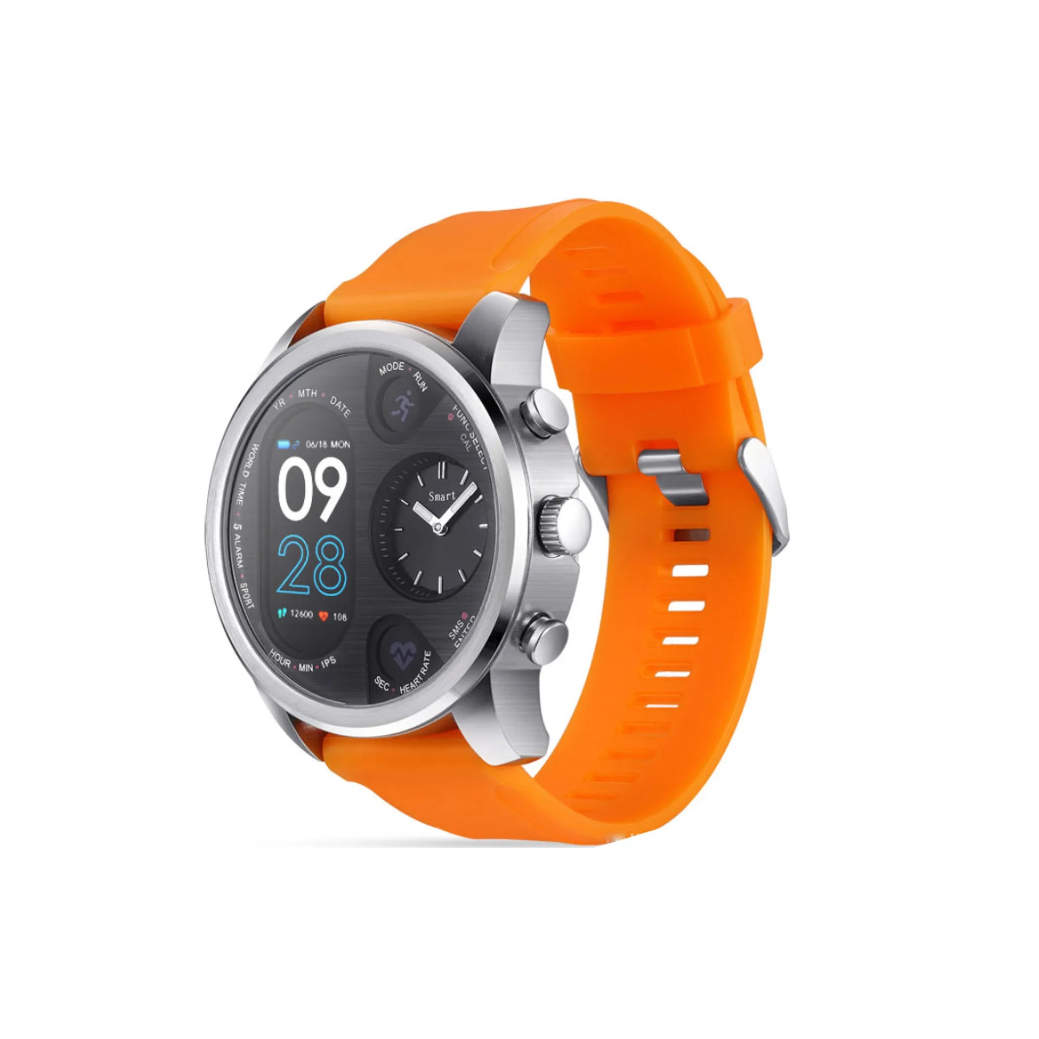 Smartwatch with an orange band on a white background