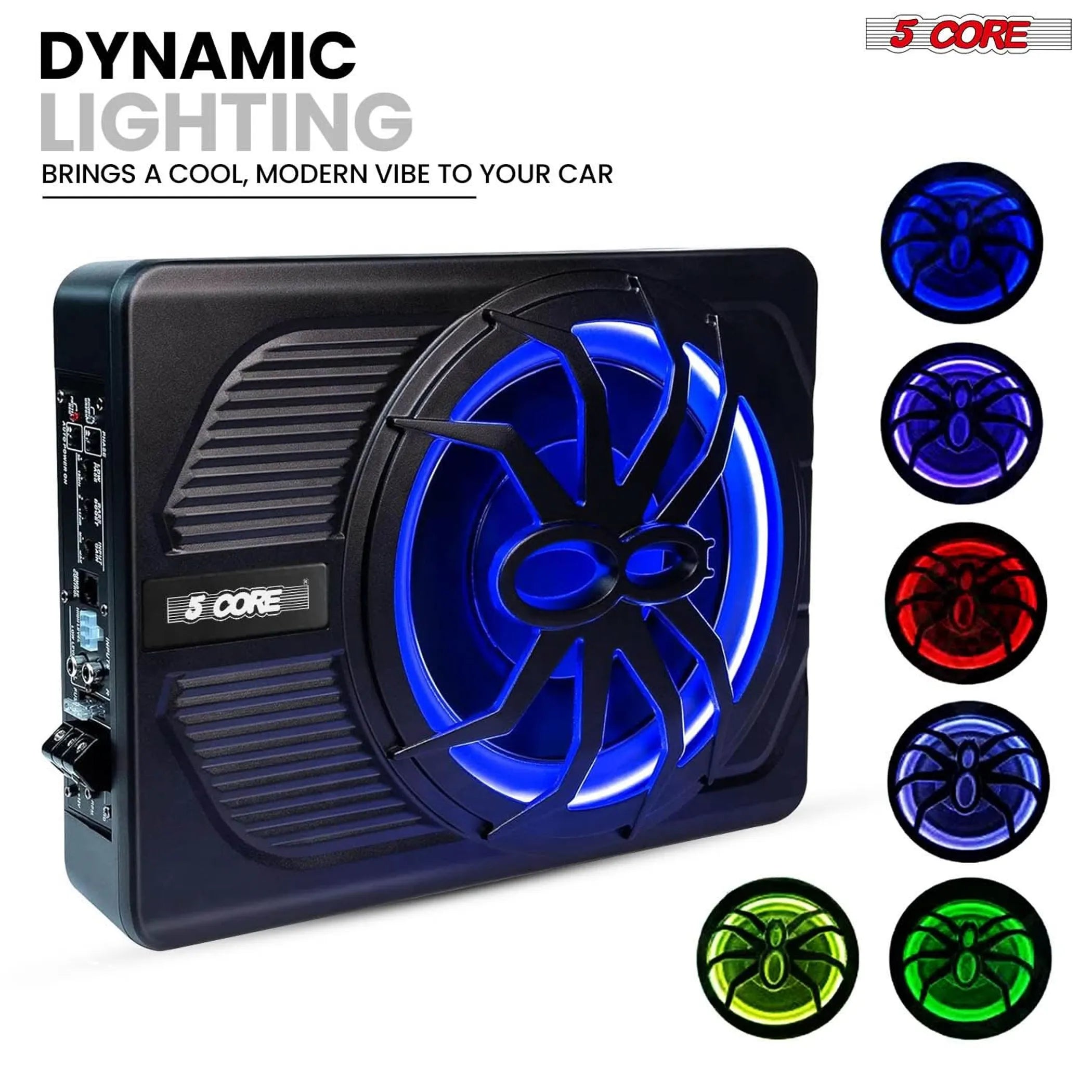 10 inch Slim Under Seat Car Audio Subwoofer 800W Built in Amplifier Sub Woofer LED Light