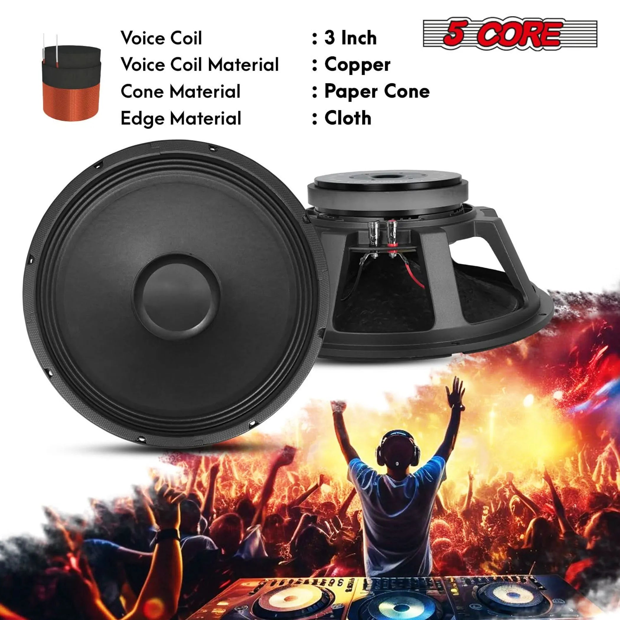 15 Inch Subwoofer Speaker 1500W Peak 8 Ohm Full Range Replacement DJ Sub Woofer