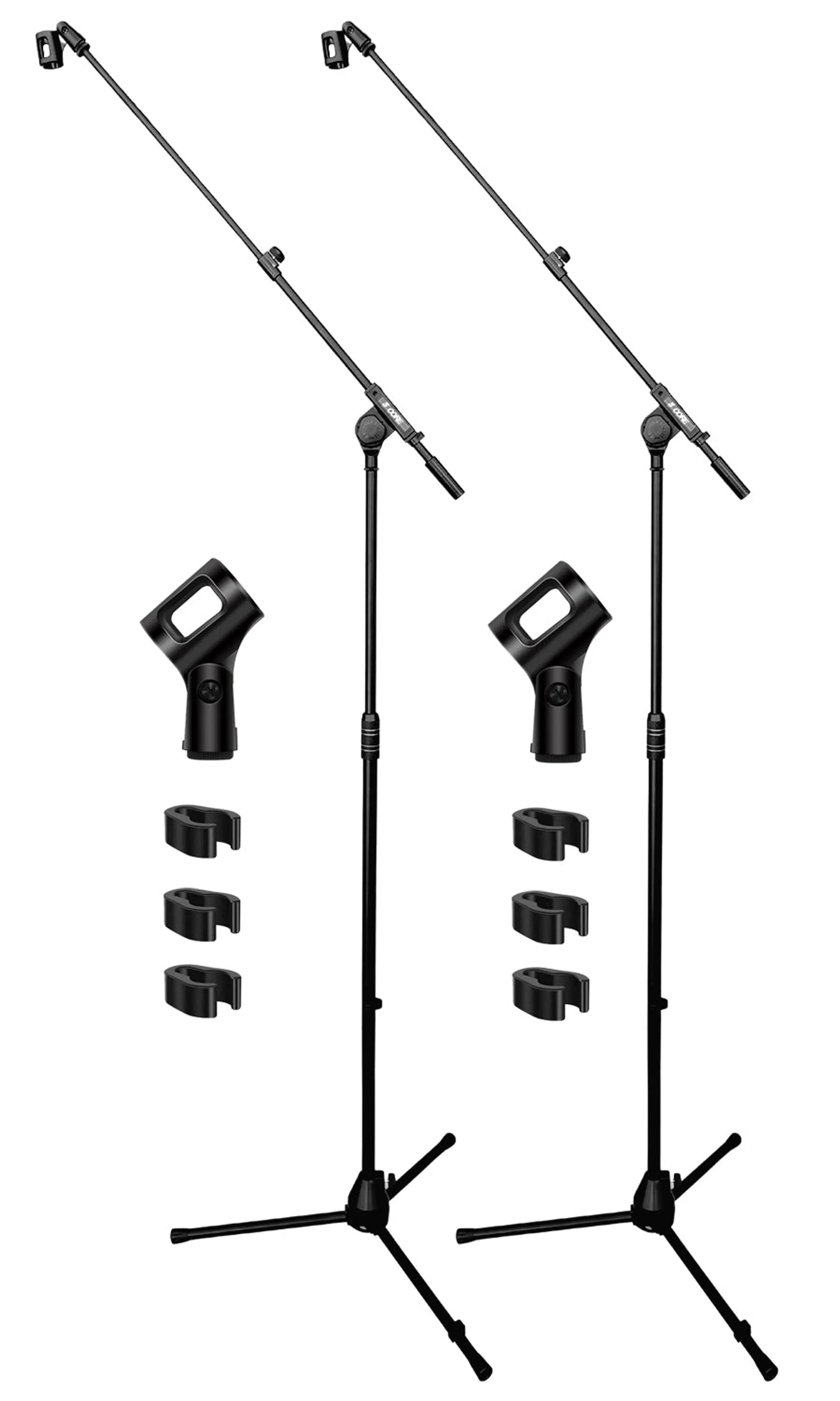 Mic Stand Pair Height Adjustable Universal Microphone Stands Floor w Telescoping Boom Arm