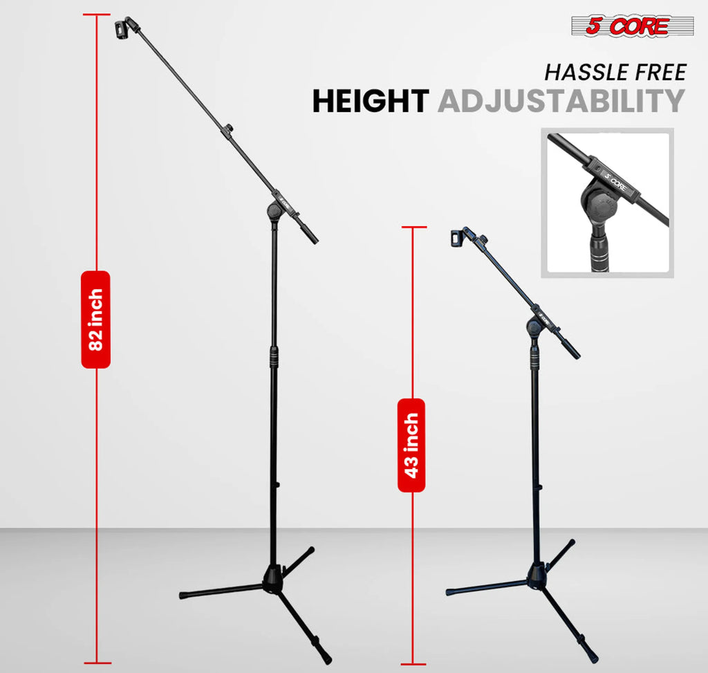 Mic Stand Pair Height Adjustable Universal Microphone Stands Floor w Telescoping Boom Arm