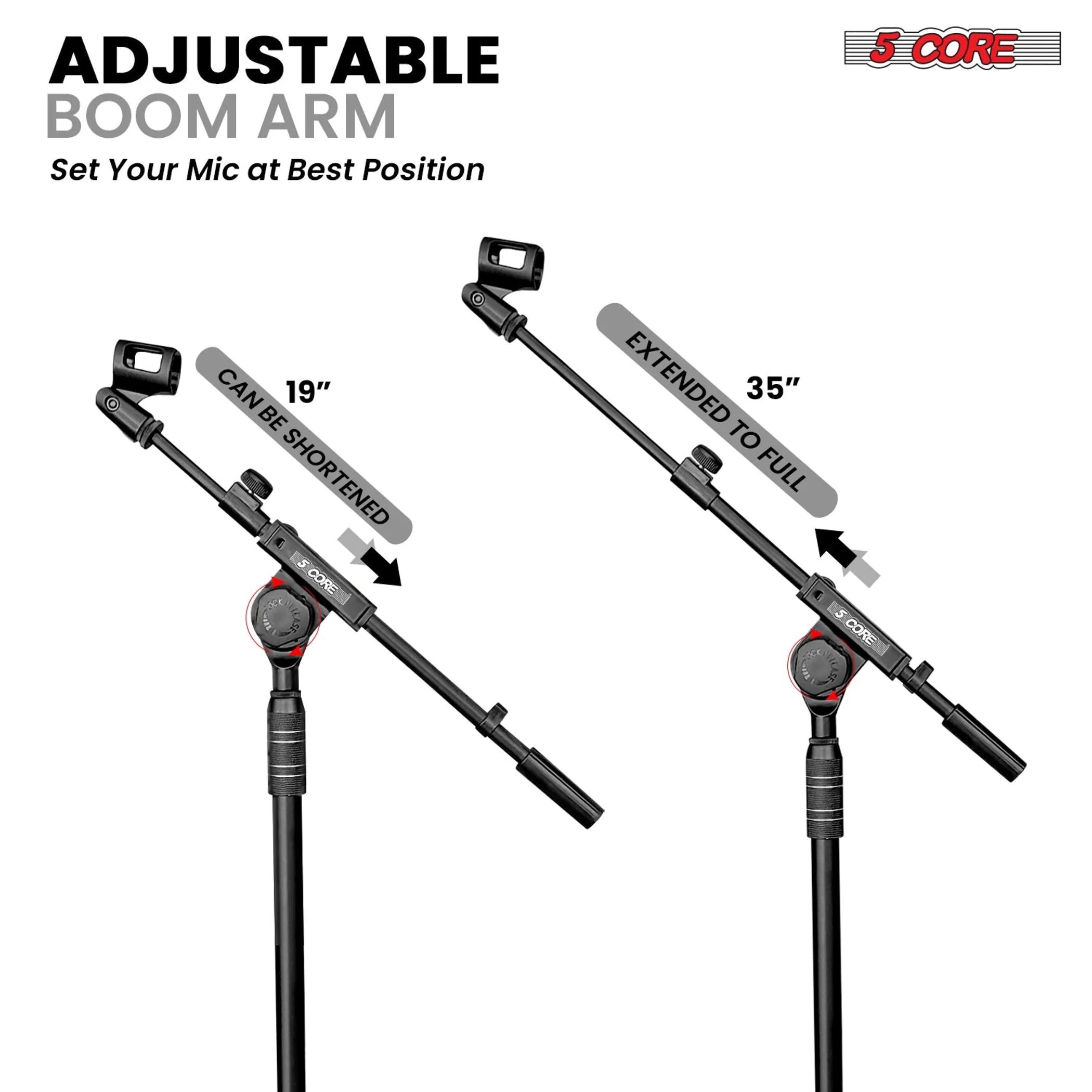 Mic Stand Pair Height Adjustable Universal Microphone Stands Floor w Telescoping Boom Arm