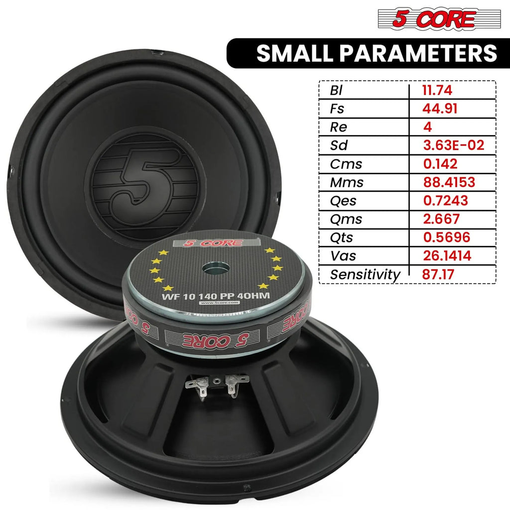 10 Inch Woofer Pair 300W Car Subwoofer 4Ohm Replacement Deep Sub w Poly Cone