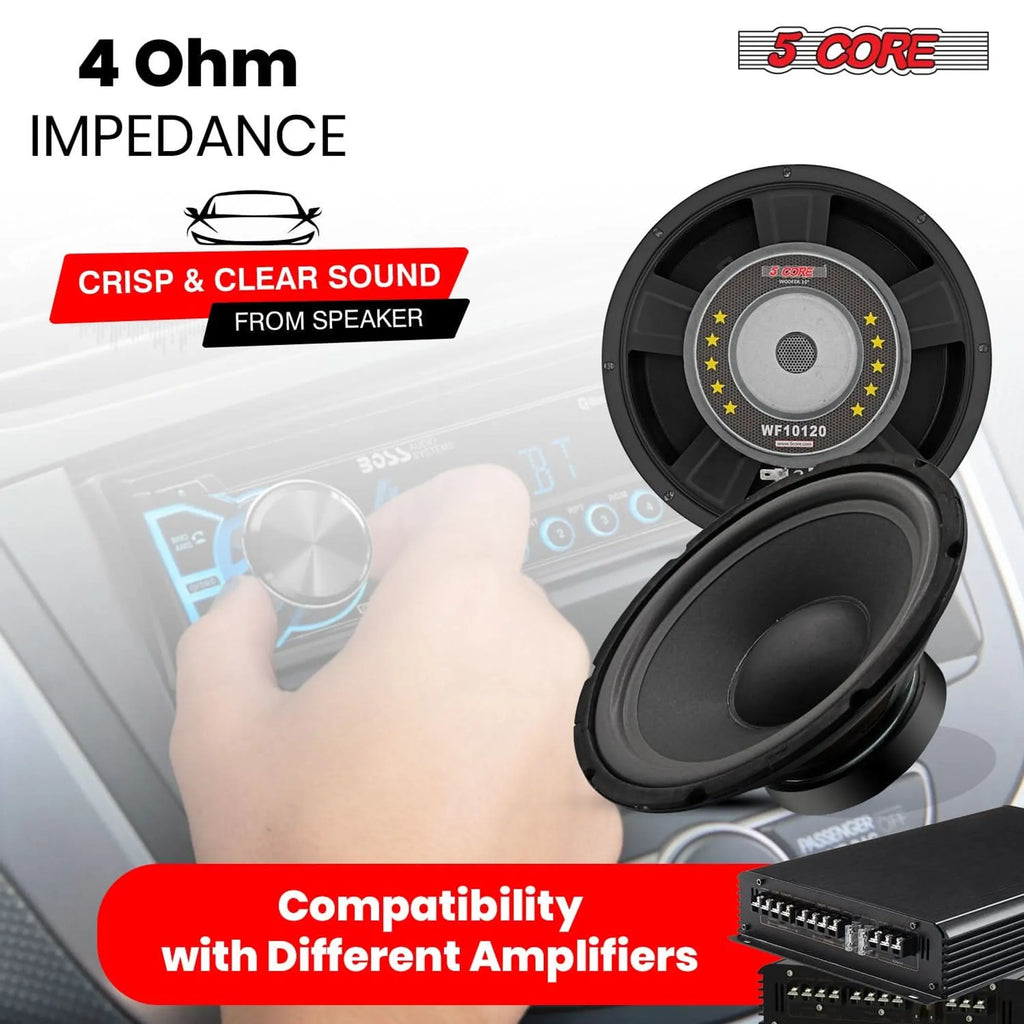 10 inch Subwoofer Speaker 600W Peak 4Ohm Car Replacement Sub Woofers