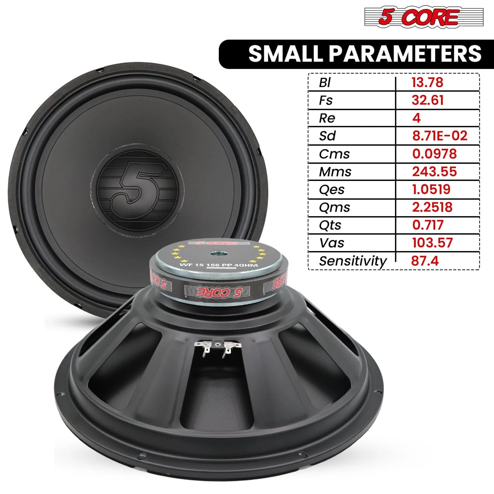 15 Inch Woofer Pair 500W Car Subwoofer 4Ohm Replacement Deep Sub w Poly Cone