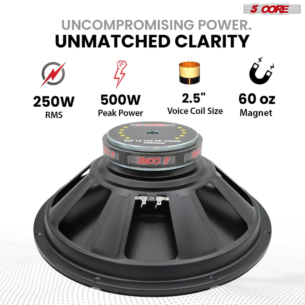 15 Inch Woofer 500W Car Subwoofer 4Ohm Replacement Deep Sub w Poly Cone