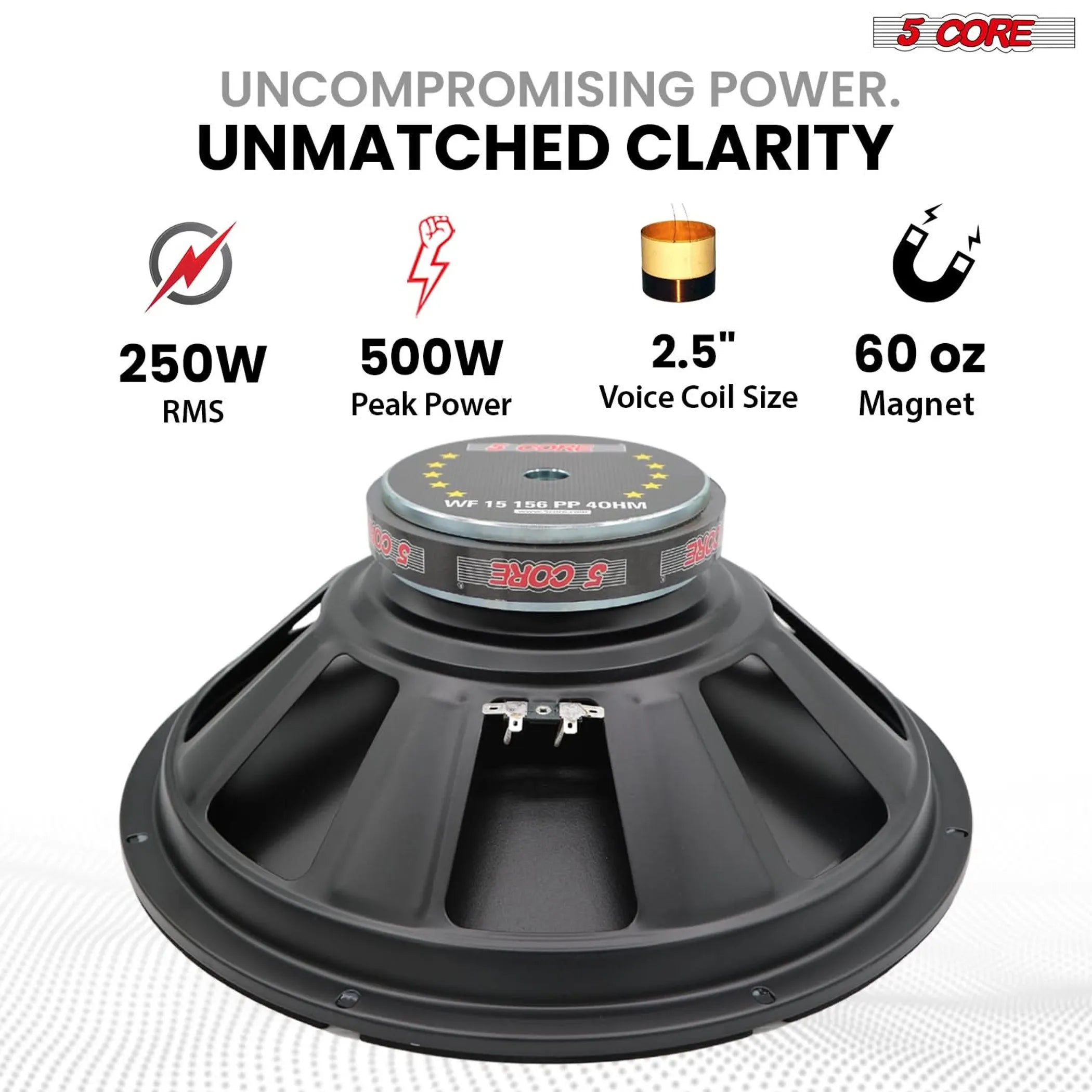 15 Inch Woofer 500W Car Subwoofer 4Ohm Replacement Deep Sub w Poly Cone
