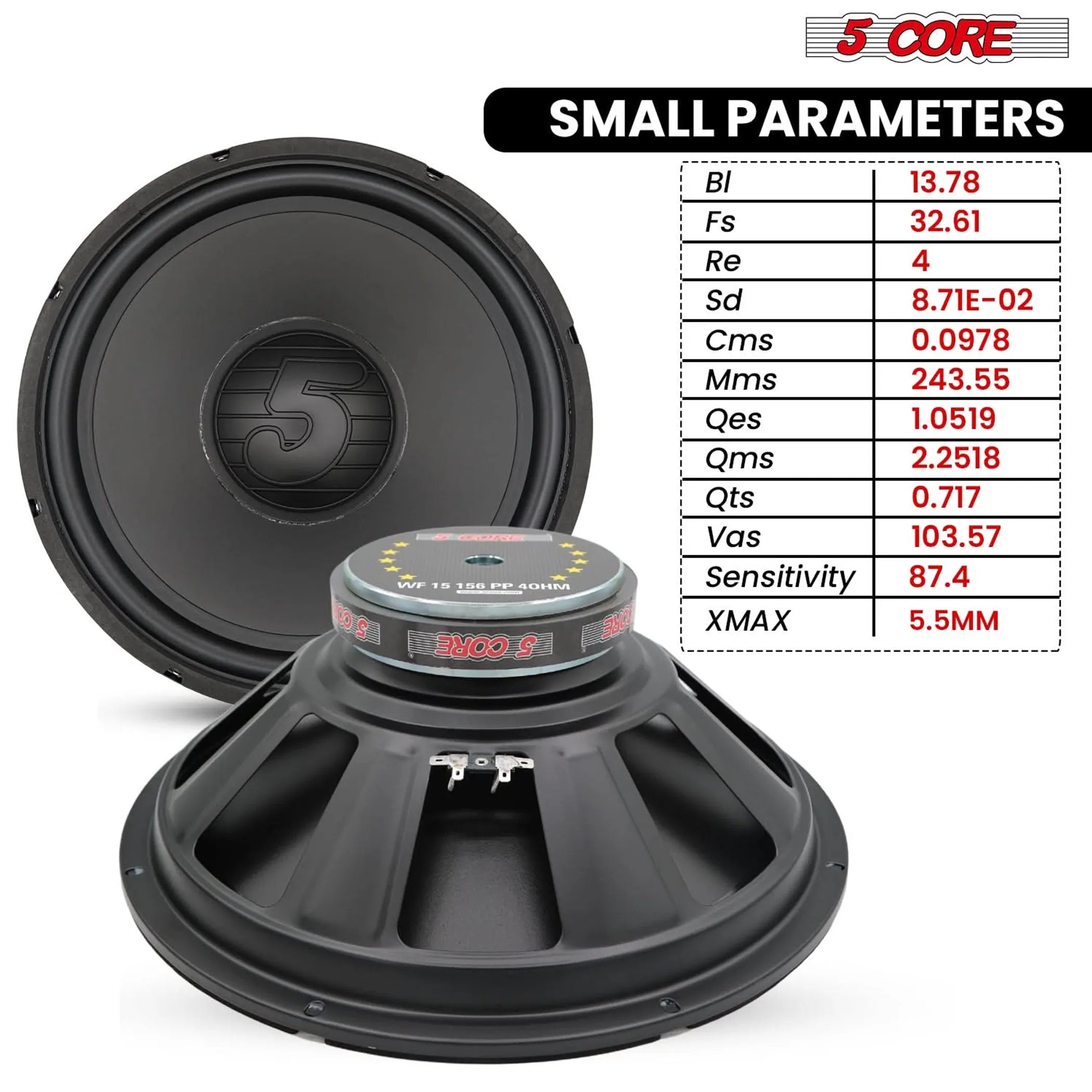 15 Inch Woofer 500W Car Subwoofer 4Ohm Replacement Deep Sub w Poly Cone
