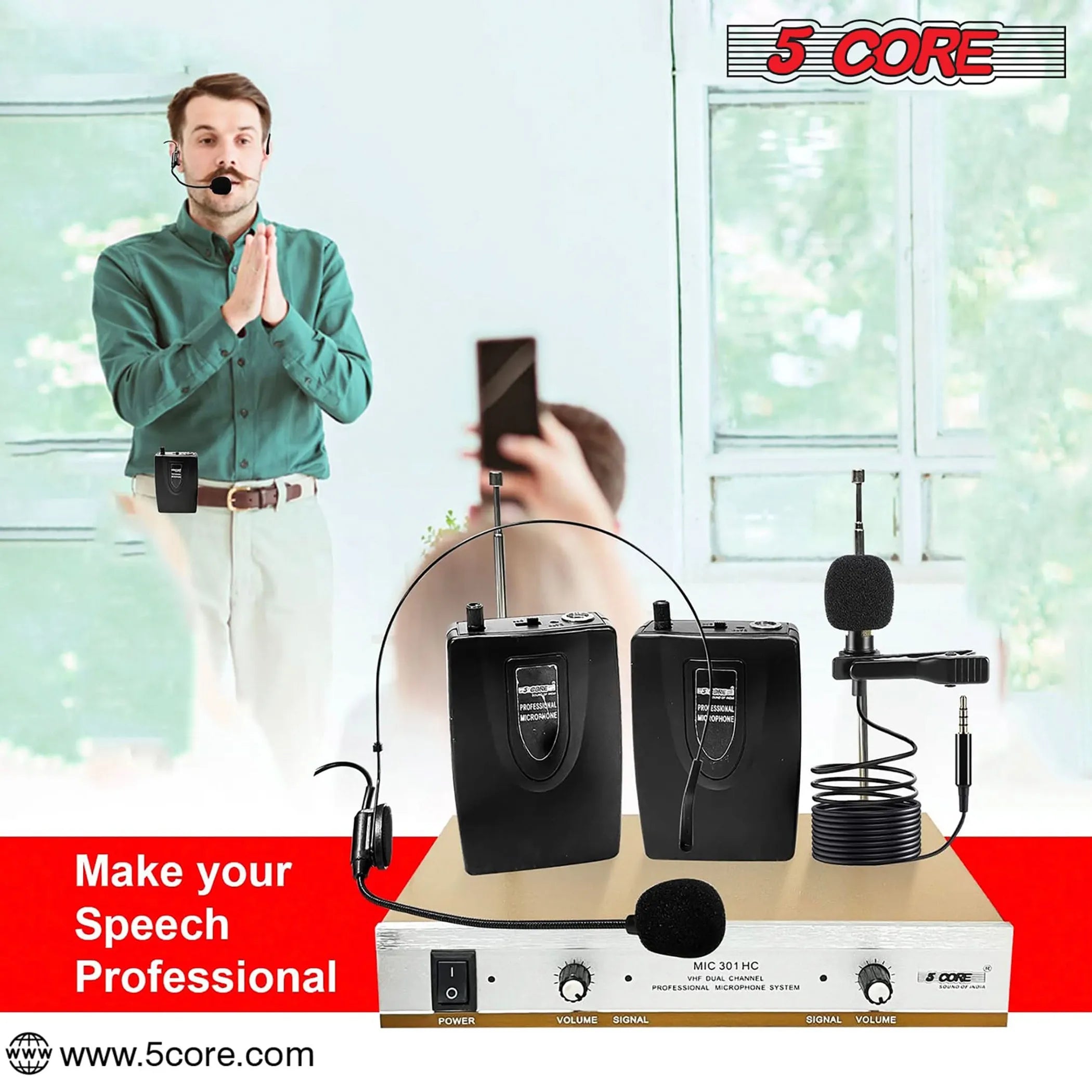Wireless Microphones w 1 Headset 1 Collar Mic + Receiver Microfono Inalambrico