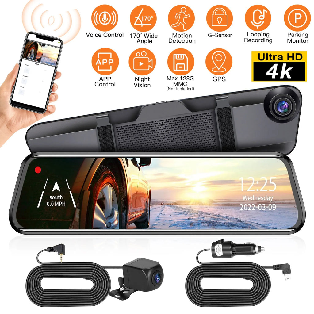 4K Car DVR 12in Dash Cam Camcorder Camera Recorder