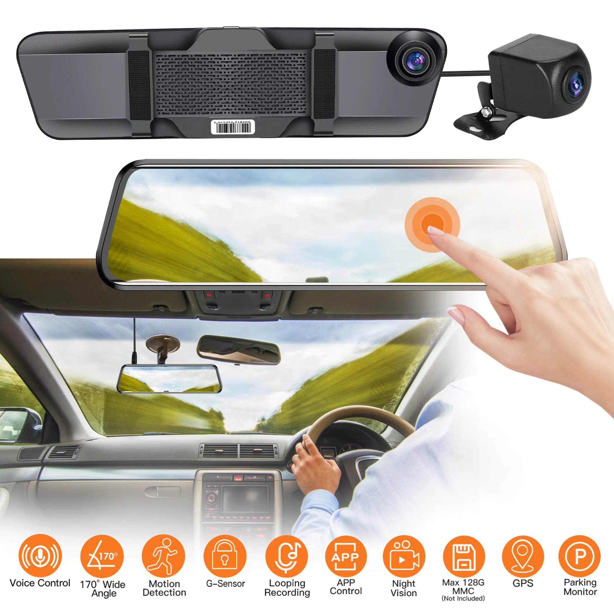 4K Car DVR 12in Dash Cam Camcorder Camera Recorder