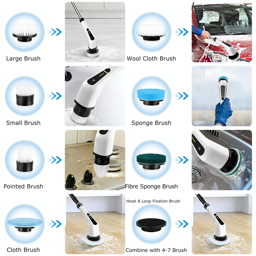 Electric Spin Scrubber Cordless Rechargeable Telescopic Cleaning Brush