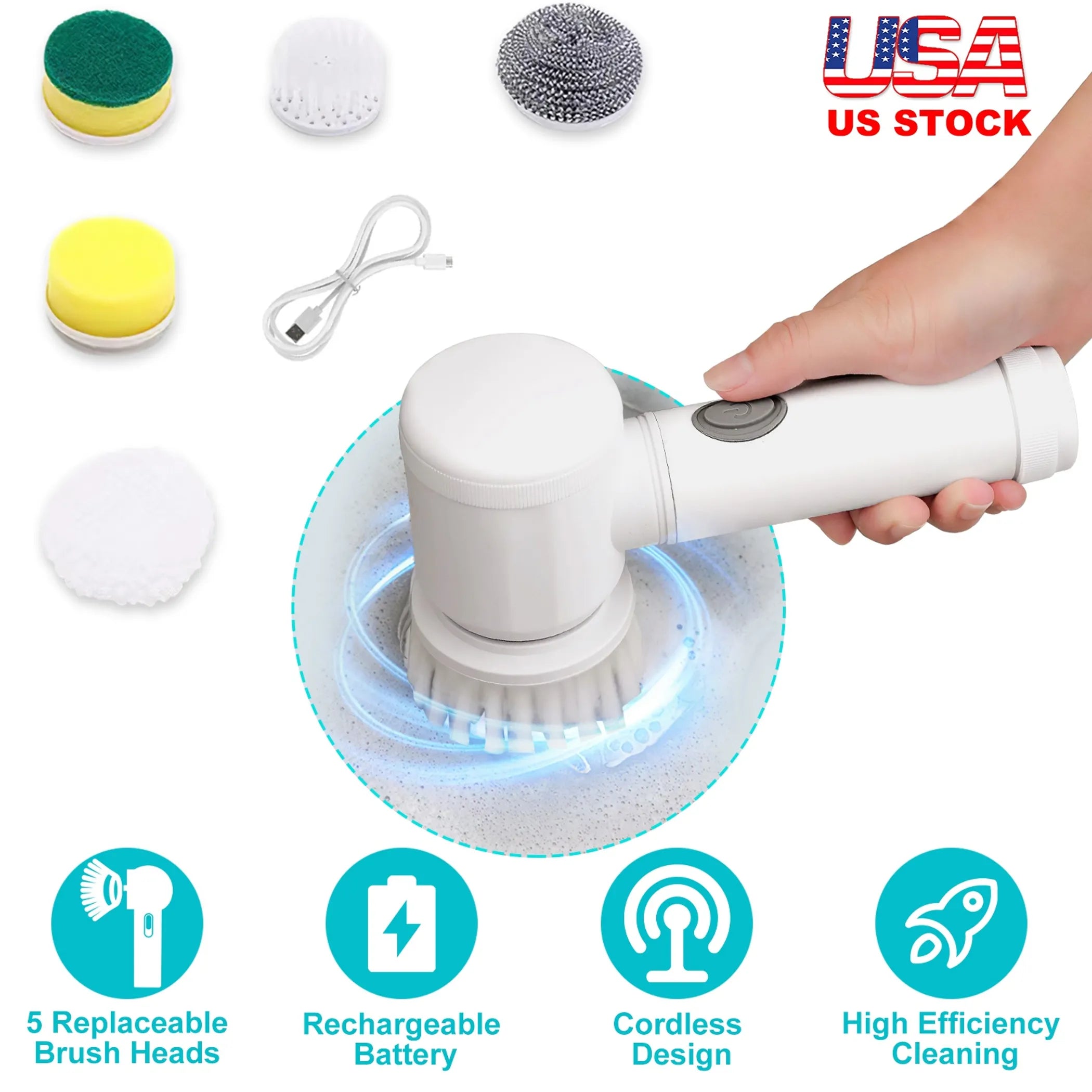 Cordless Cleaning Brush Handheld Electric Spin Scrubber