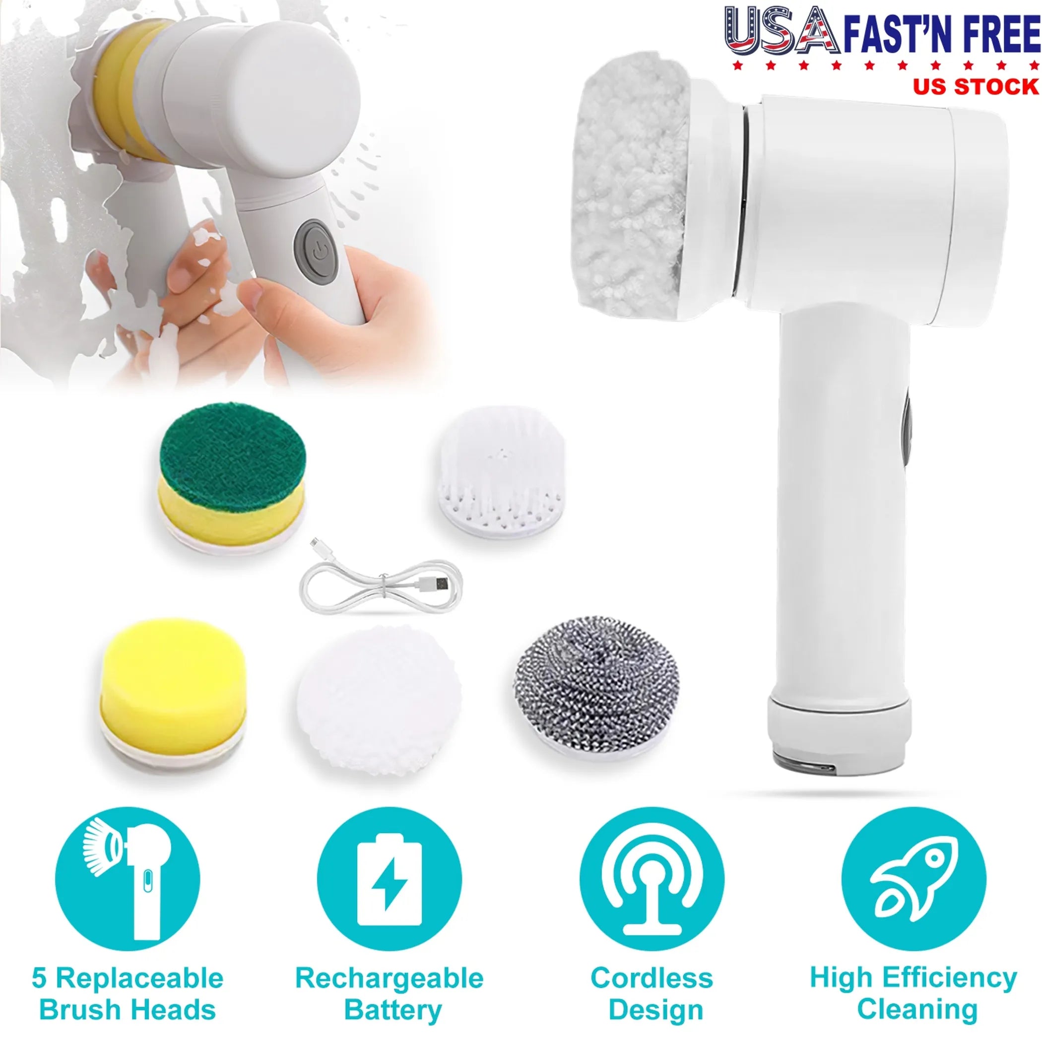Cordless Cleaning Brush Handheld Electric Spin Scrubber
