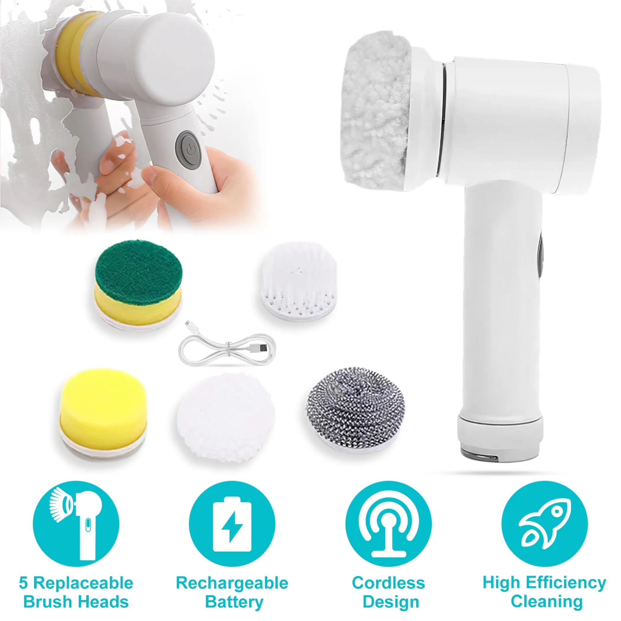 Cordless Cleaning Brush Handheld Electric Spin Scrubber