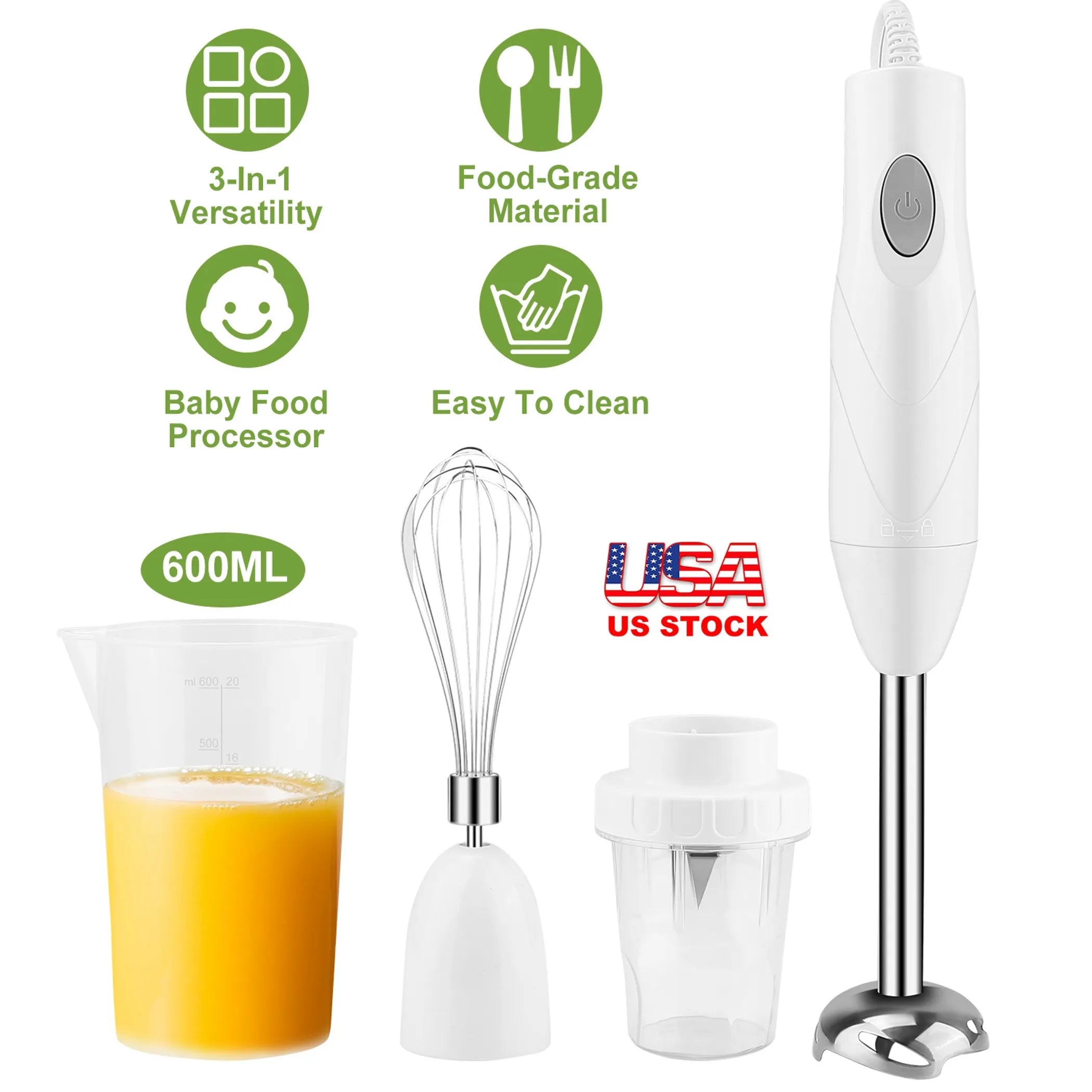 3-In-1 Immersion Hand Blender Multifunctional Stick Blender Mixer Grinder
