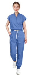 Scrubs for Women Set - with Sleeveless Stand-Up Collar Scrub Top & Jogger Scrub Pants, 8-Pocket Design
