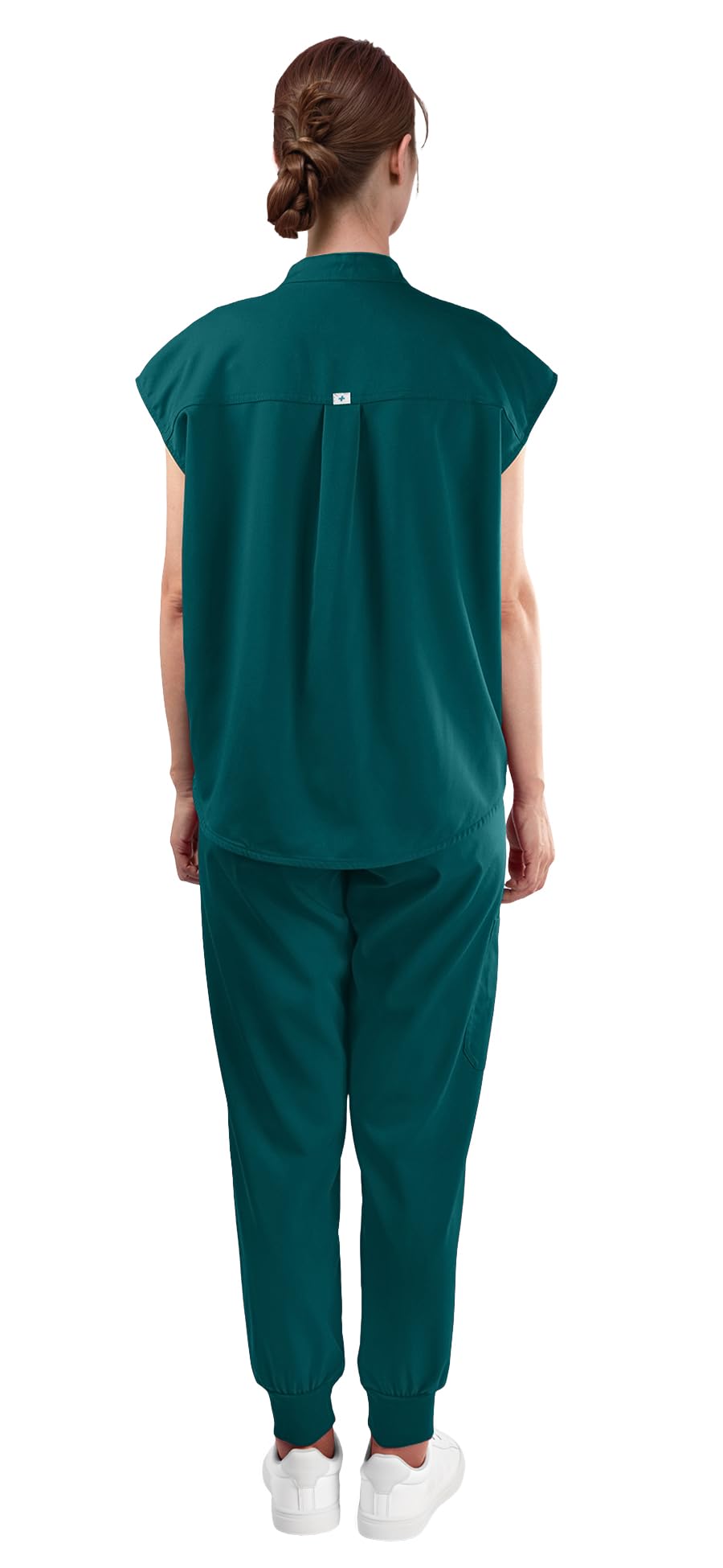 Women's Scrubs Set Series 2 - Sleeveless Stand-Up Collar Scrub Top and Tapered Jogger Pants, 8-Pocket Work Uniform