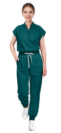 Women's Scrubs Set Series 2 - Sleeveless Stand-Up Collar Scrub Top and Tapered Jogger Pants, 8-Pocket Work Uniform