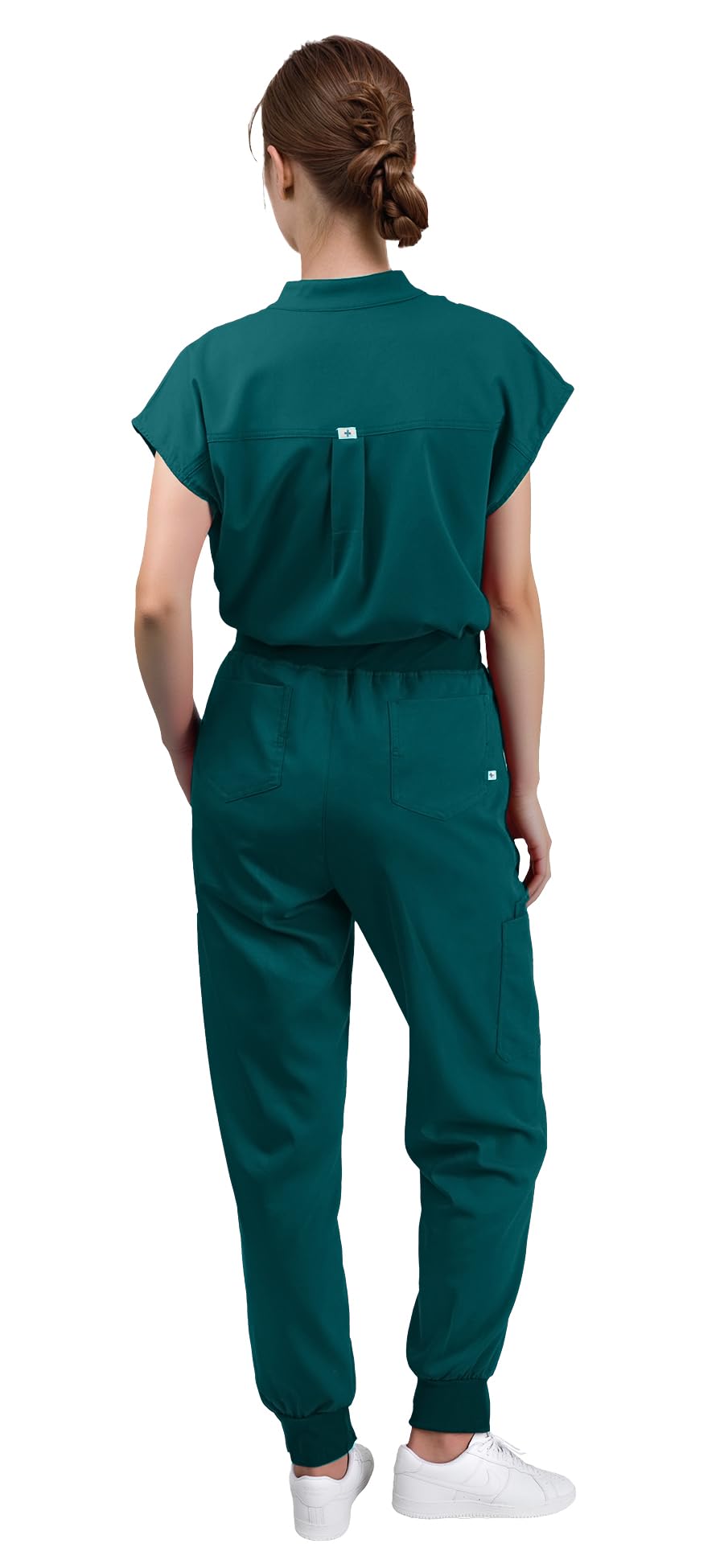 Women's Scrubs Set Series 2 - Sleeveless Stand-Up Collar Scrub Top and Tapered Jogger Pants, 8-Pocket Work Uniform