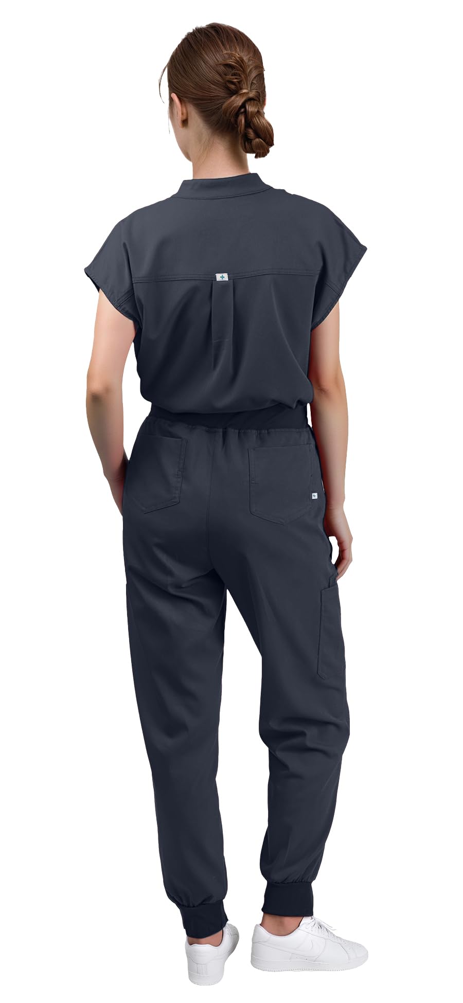 Women's Scrubs Set Series 2 - Sleeveless Stand-Up Collar Scrub Top and Tapered Jogger Pants, 8-Pocket Work Uniform