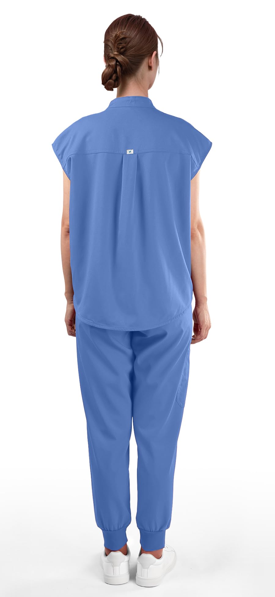 Women's Scrubs Set Series 2 - Sleeveless Stand-Up Collar Scrub Top and Tapered Jogger Pants, 8-Pocket Work Uniform
