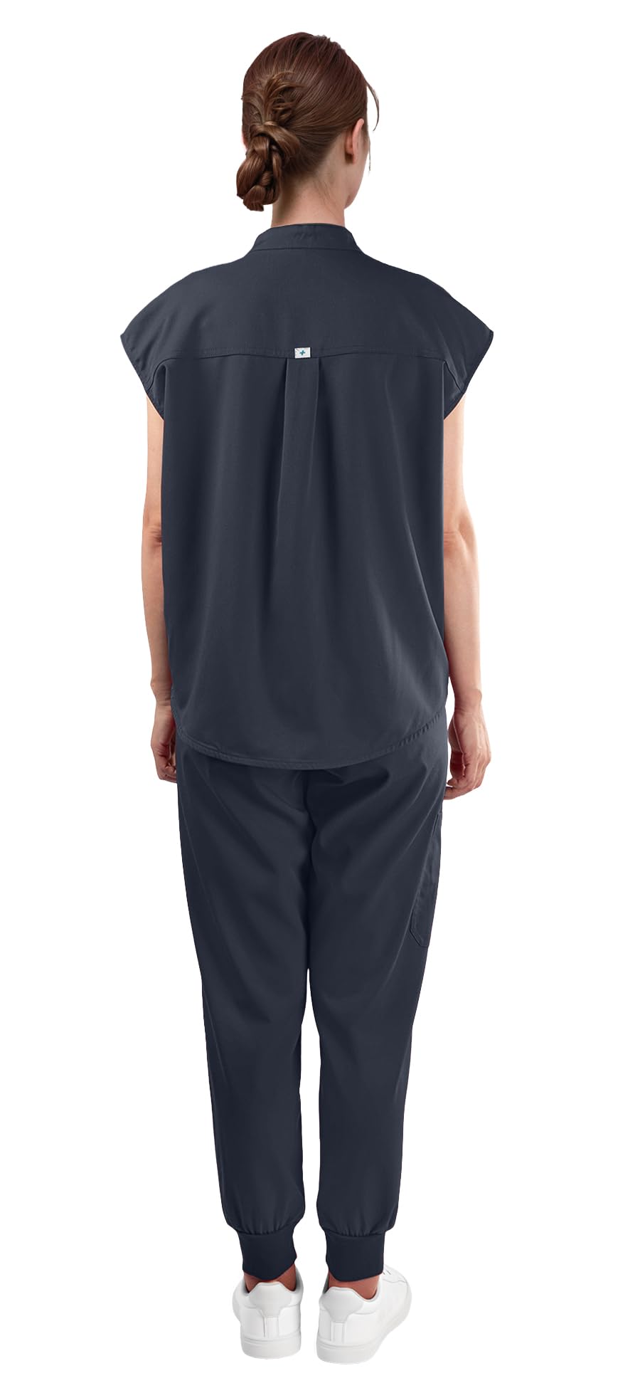 Scrubs for Women Set - with Sleeveless Stand-Up Collar Scrub Top & Jogger Scrub Pants, 8-Pocket Design