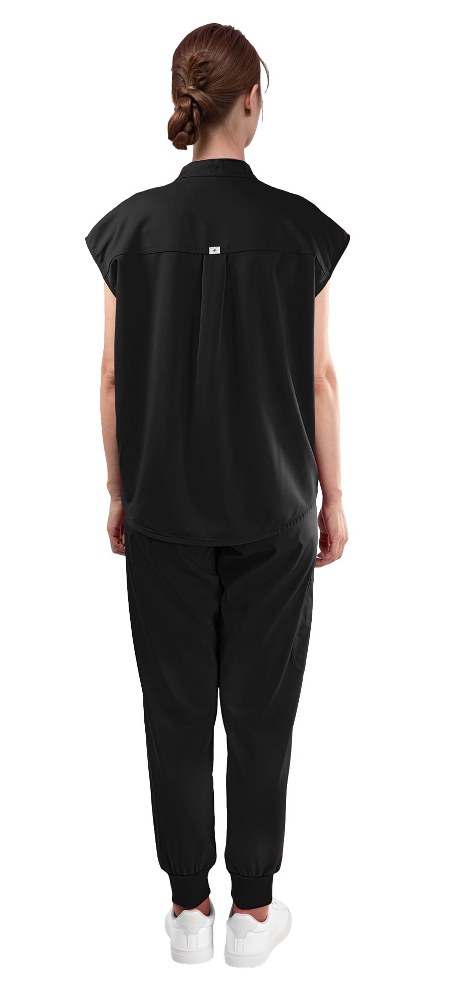 Scrubs for Women Set - with Sleeveless Stand-Up Collar Scrub Top & Jogger Scrub Pants, 8-Pocket Design