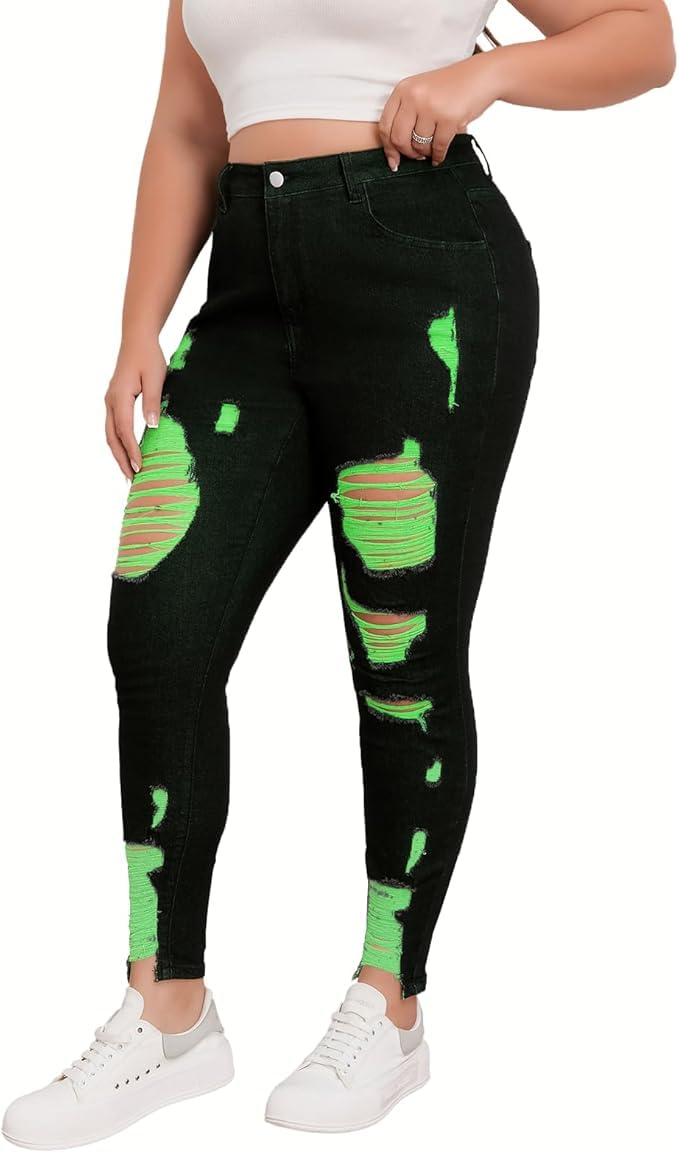 Women's High Waisted Stretchy Skinny Jeans Plus Size Ripped Distressed Butt Lifting Jeans Ankle Jean