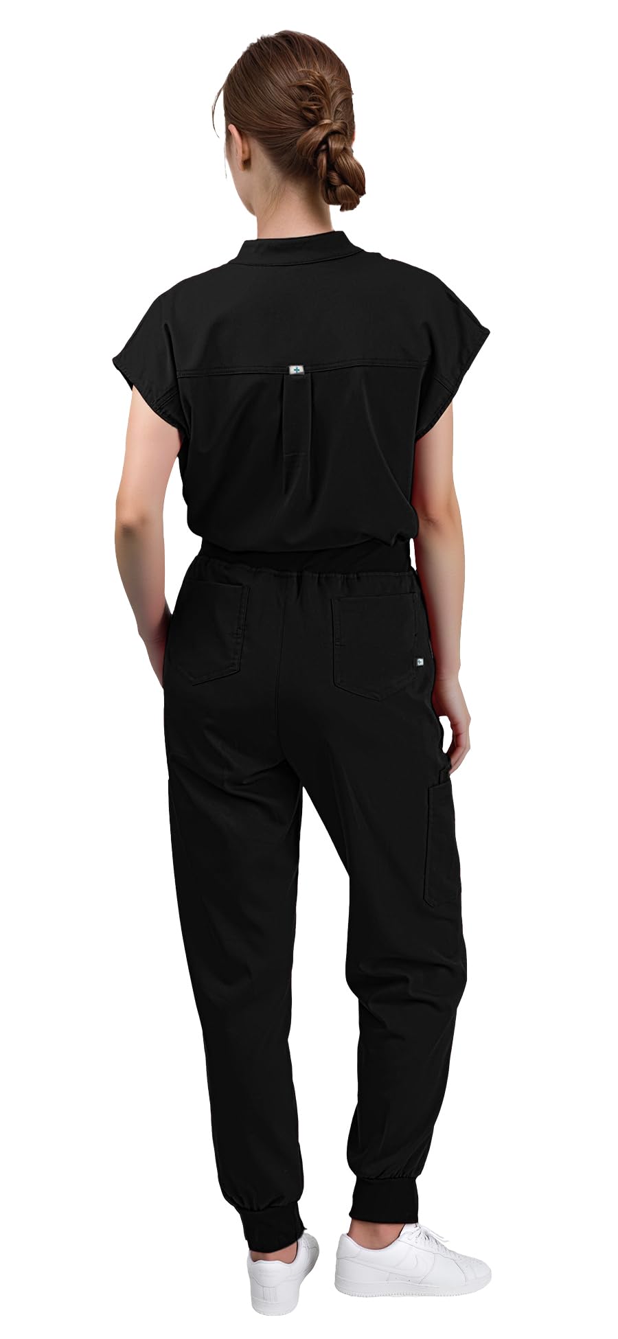 Scrubs for Women Set - with Sleeveless Stand-Up Collar Scrub Top & Jogger Scrub Pants, 8-Pocket Design