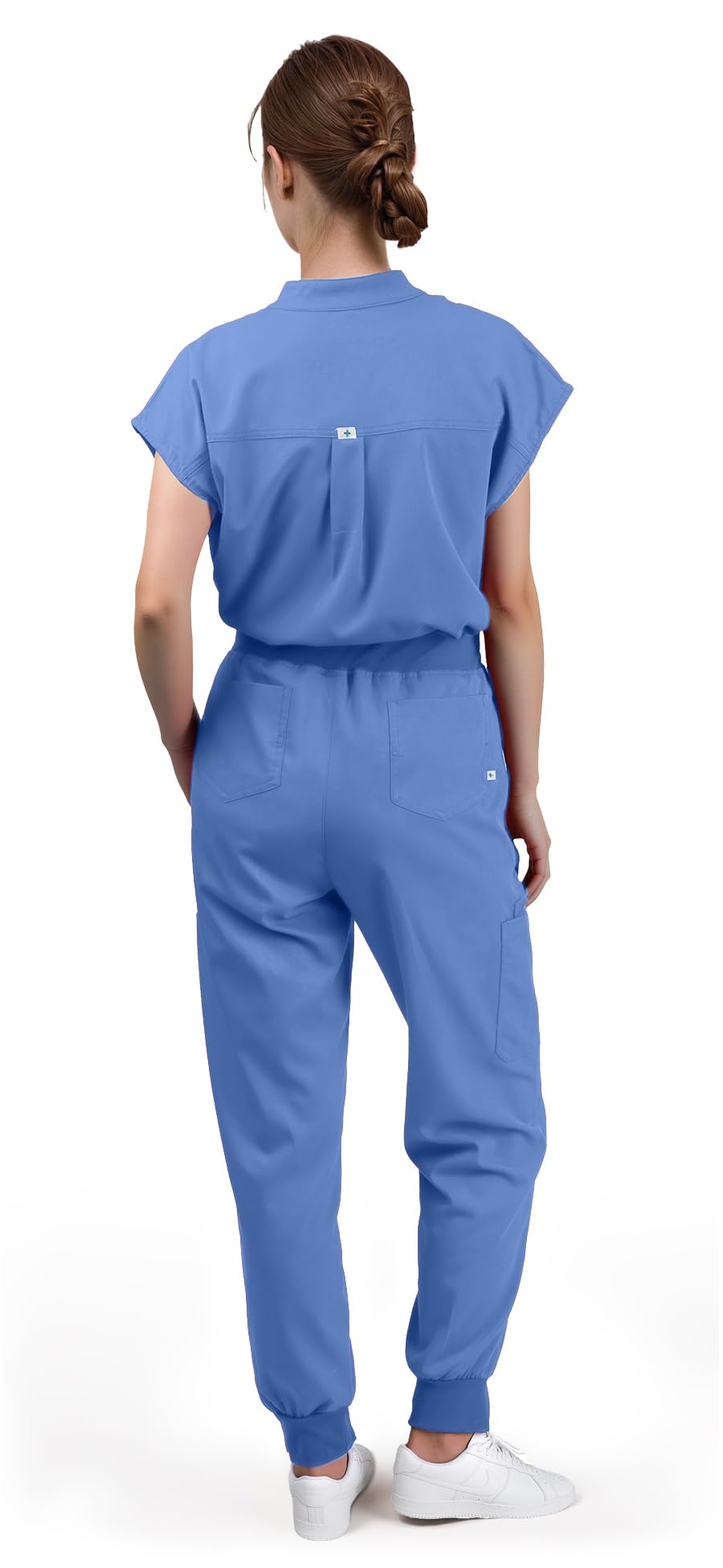 Women's Scrubs Set Series 2 - Sleeveless Stand-Up Collar Scrub Top and Tapered Jogger Pants, 8-Pocket Work Uniform