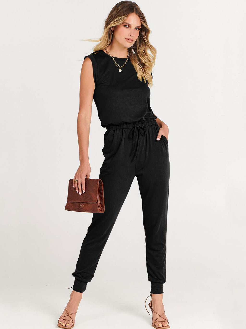 ANRABESS Womens Summer Sleeveless Jumpsuits Casual Dressy Stretchy Crewneck Rompers One Piece Outfits Fall Fashion 2026