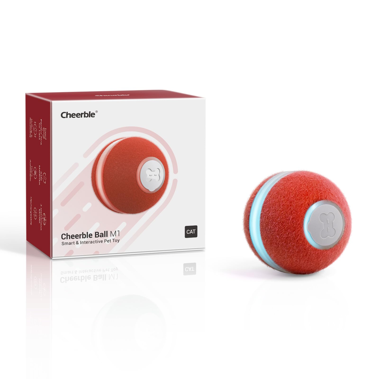 Cheerble Smart Interactive Cat Toy, Automatic Moving Bouncing Rolling Ball for Indoor Cat Kitten, Peppy Pet Ball with Lights and Bell, Grey