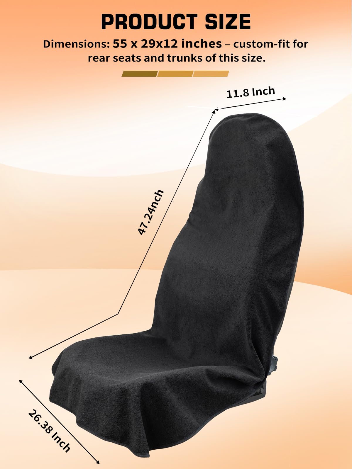 1160g Heavy Duty Towel Car Seat Cover, Sweatproof Absorbent Microfiber Rear Seat Protector for Gym Beach Athletes, Universal Fit Waterproof Back Seat Mat for Sedans SUV Minivans(Black, 1PC)