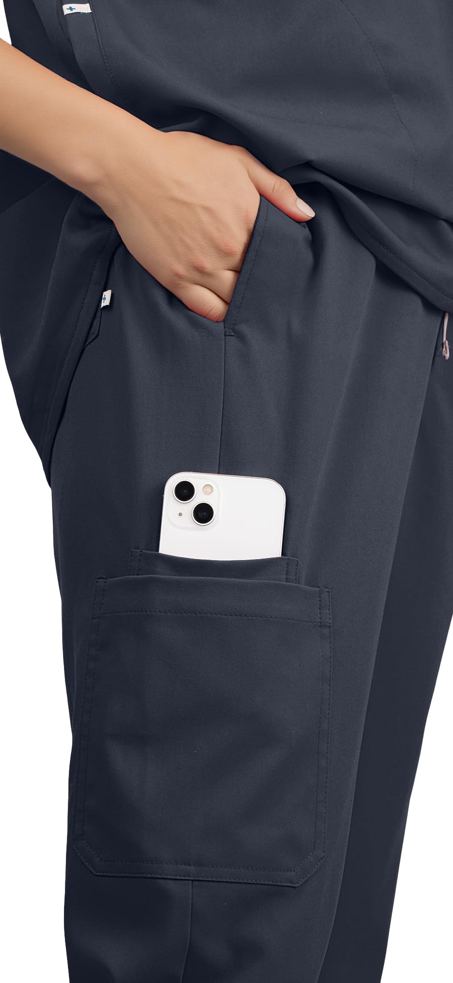 Scrubs for Women Set - with Sleeveless Stand-Up Collar Scrub Top & Jogger Scrub Pants, 8-Pocket Design