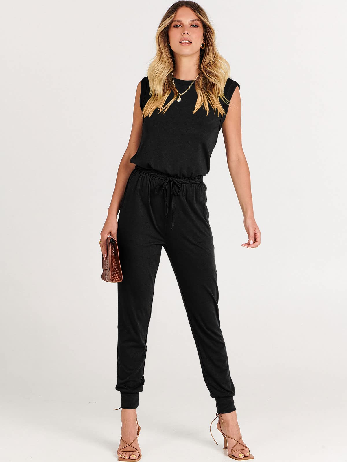 ANRABESS Womens Summer Sleeveless Jumpsuits Casual Dressy Stretchy Crewneck Rompers One Piece Outfits Fall Fashion 2026
