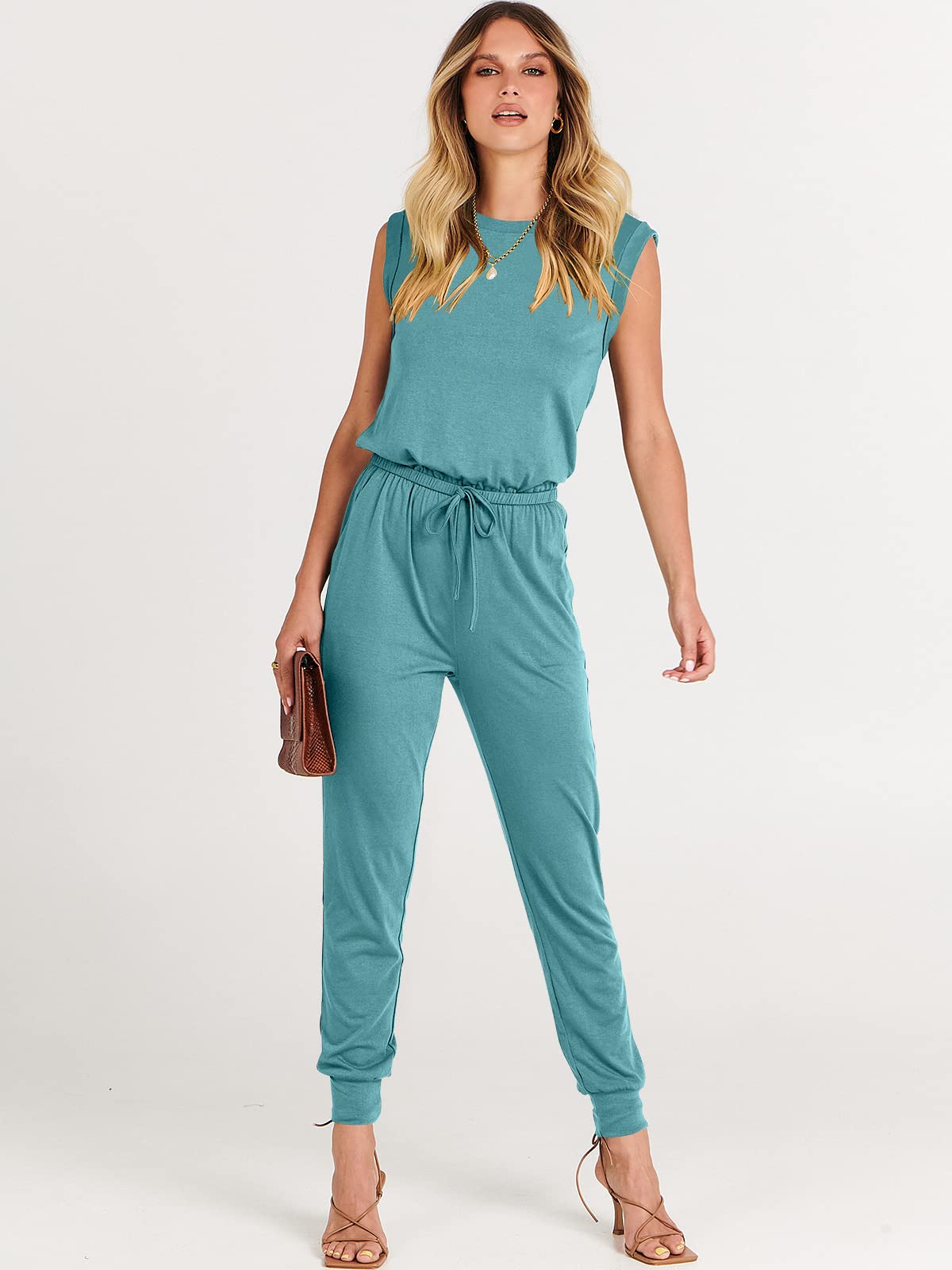 ANRABESS Womens Summer Sleeveless Jumpsuits Casual Dressy Stretchy Crewneck Rompers One Piece Outfits Fall Fashion 2026