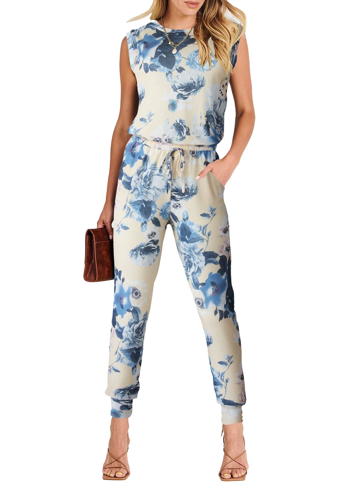 ANRABESS Womens Summer Sleeveless Jumpsuits Casual Dressy Stretchy Crewneck Rompers One Piece Outfits Fall Fashion 2026