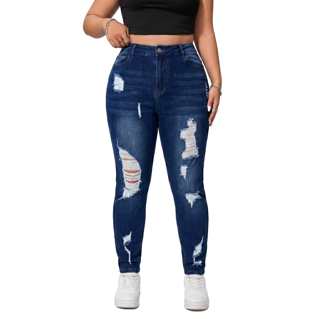 Women's High Waisted Stretchy Skinny Jeans Plus Size Ripped Distressed Butt Lifting Jeans Ankle Jean