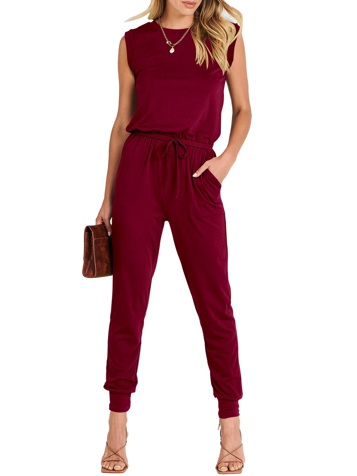 ANRABESS Womens Summer Sleeveless Jumpsuits Casual Dressy Stretchy Crewneck Rompers One Piece Outfits Fall Fashion 2026