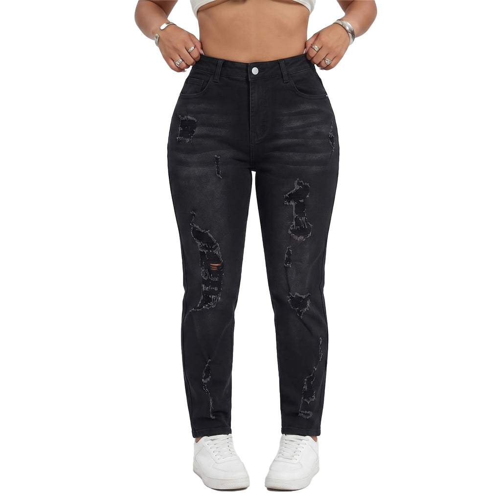 Women's High Waisted Stretchy Skinny Jeans Plus Size Ripped Distressed Butt Lifting Jeans Ankle Jean