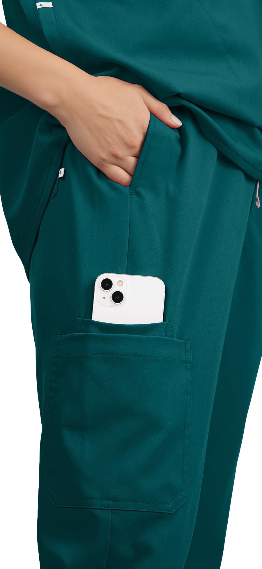 Women's Scrubs Set Series 2 - Sleeveless Stand-Up Collar Scrub Top and Tapered Jogger Pants, 8-Pocket Work Uniform