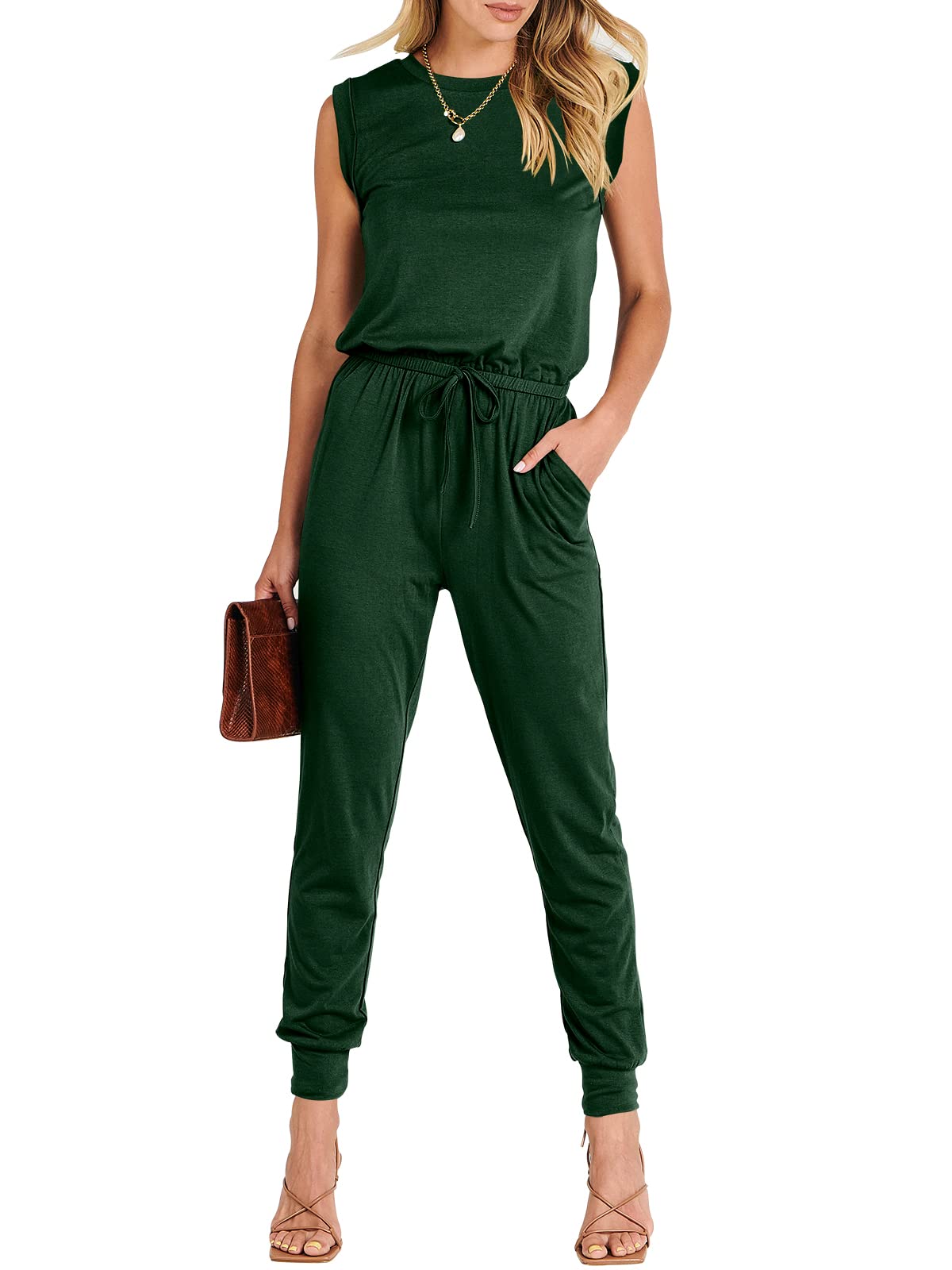 ANRABESS Womens Summer Sleeveless Jumpsuits Casual Dressy Stretchy Crewneck Rompers One Piece Outfits Fall Fashion 2026