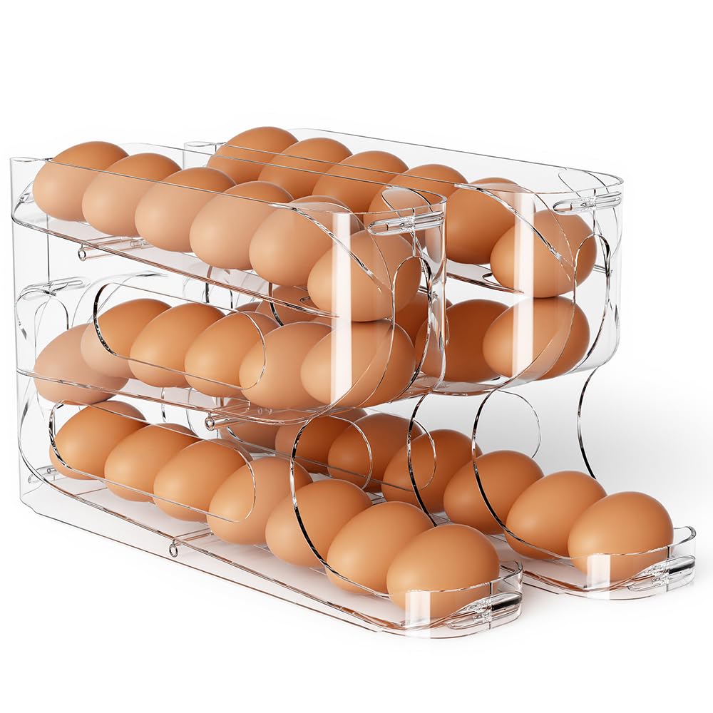 Sotfamily Clear Egg Holder for Fridge, Auto Rolling Egg Dispenser for Eggs 18 Count, FIFO Design, Space-Saving Egg Roller, Organizer, Container, Storage for Refrigerator & Kitchen Countertop(1 Pack)