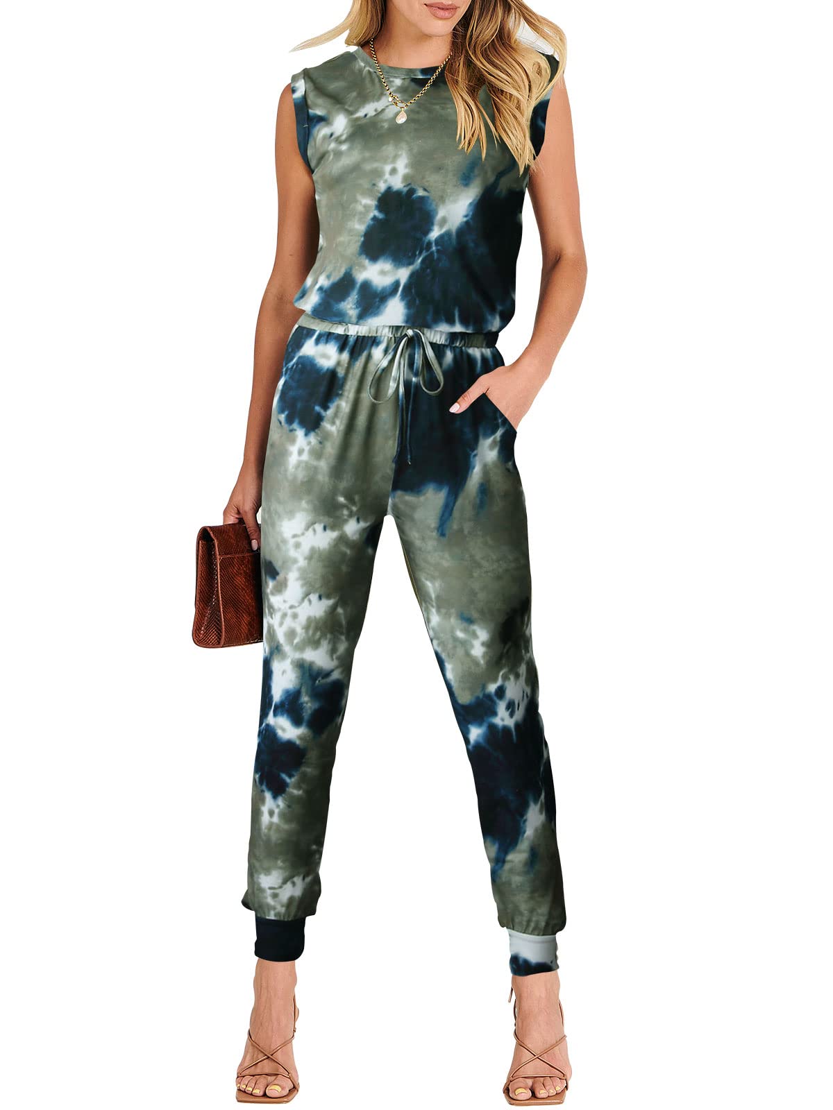 ANRABESS Womens Summer Sleeveless Jumpsuits Casual Dressy Stretchy Crewneck Rompers One Piece Outfits Fall Fashion 2026