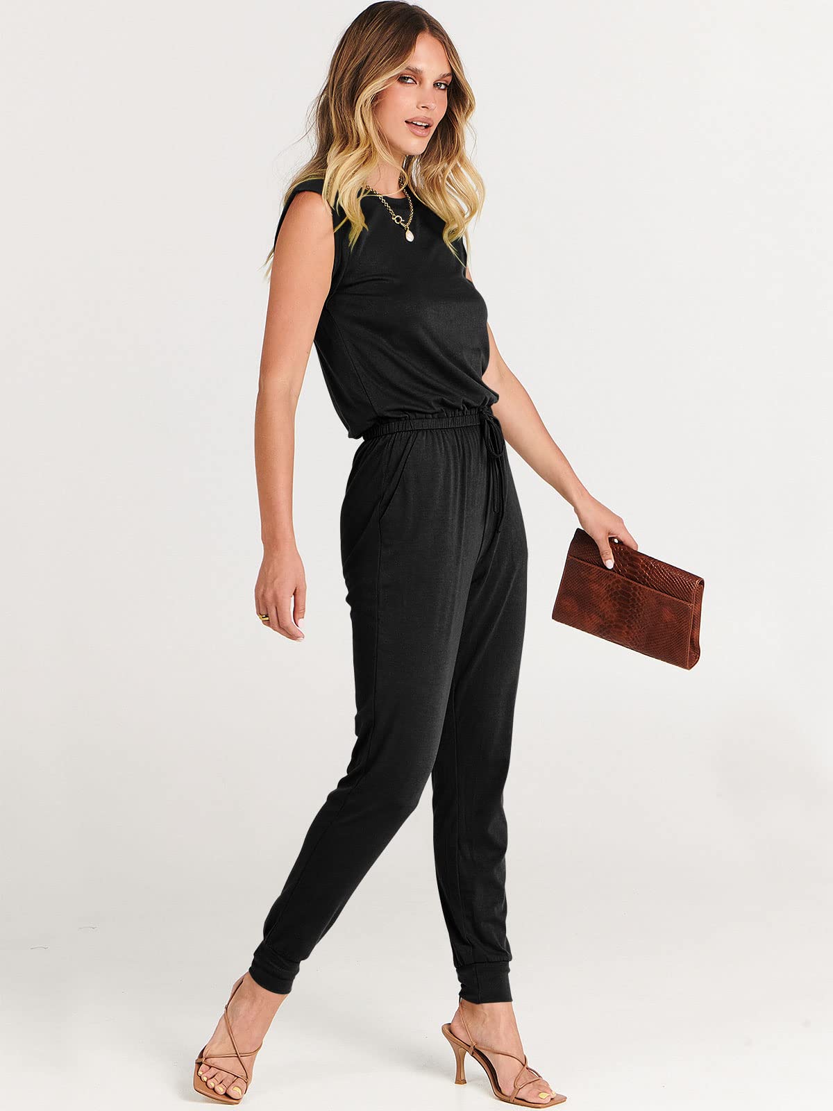 ANRABESS Womens Summer Sleeveless Jumpsuits Casual Dressy Stretchy Crewneck Rompers One Piece Outfits Fall Fashion 2026