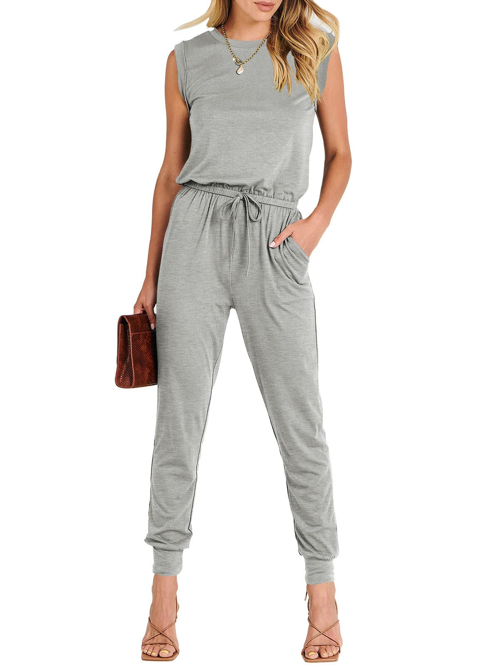 ANRABESS Womens Summer Sleeveless Jumpsuits Casual Dressy Stretchy Crewneck Rompers One Piece Outfits Fall Fashion 2026